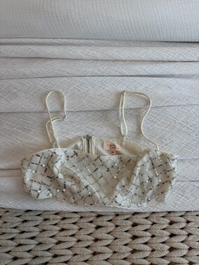 Camila Coelho Ivory Sequin Bandeau Crop Top